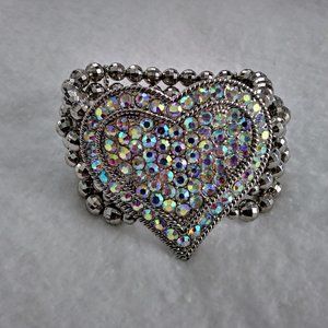 Rhinestone Heart Bracelet Multi Strand Faceted Beads